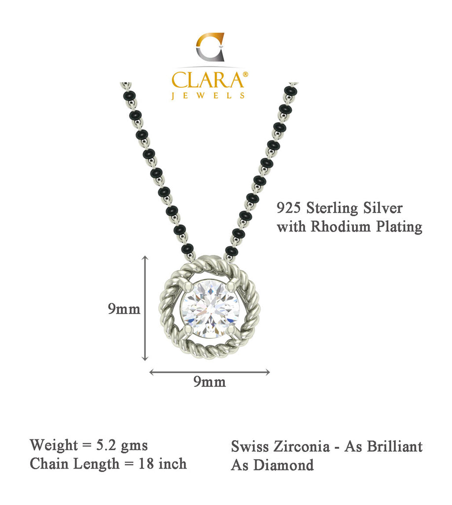 CLARA 925 Sterling Silver Rope Mangalsutra Tanmaniya Pendant Earring Jewellery Set with Chain Gift for Women and Girls