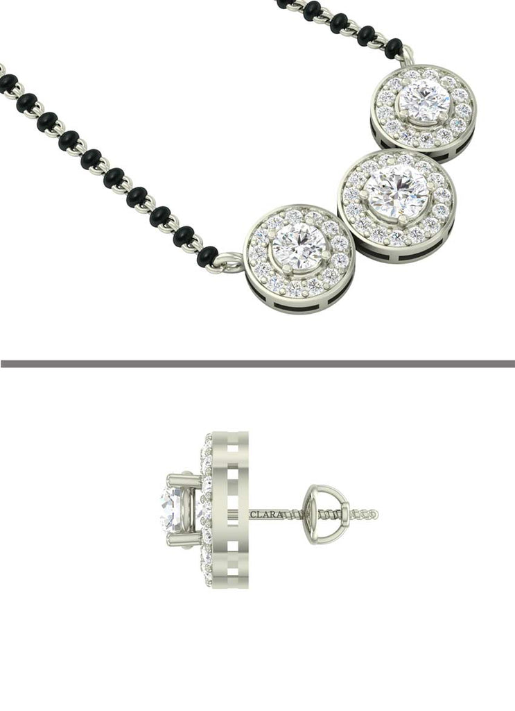 CLARA 925 Sterling Silver Poppy Mangalsutra Tanmaniya Pendant Earring Jewellery Set with Chain Gift for Women and Girls