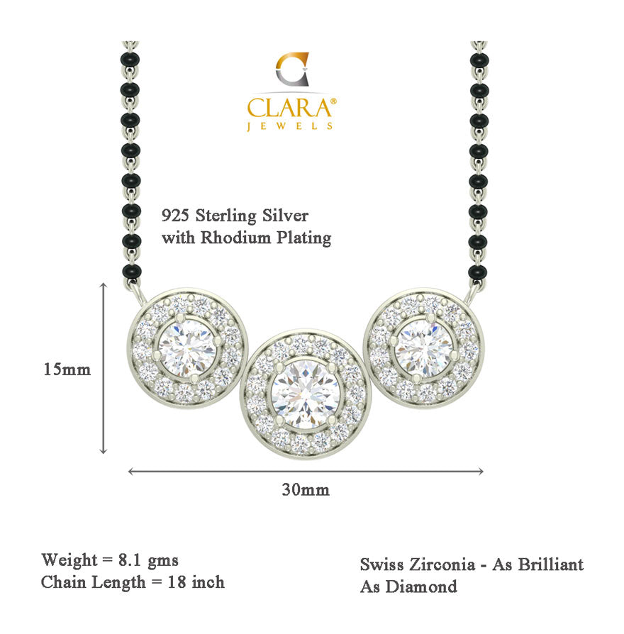 CLARA 925 Sterling Silver Poppy Mangalsutra Tanmaniya Pendant Earring Jewellery Set with Chain Gift for Women and Girls