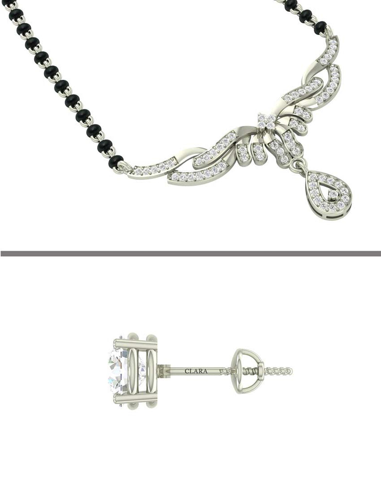 CLARA 925 Sterling Silver Maya Mangalsutra Tanmaniya Pendant Earring Jewellery Set with Chain Gift for Women and Girls