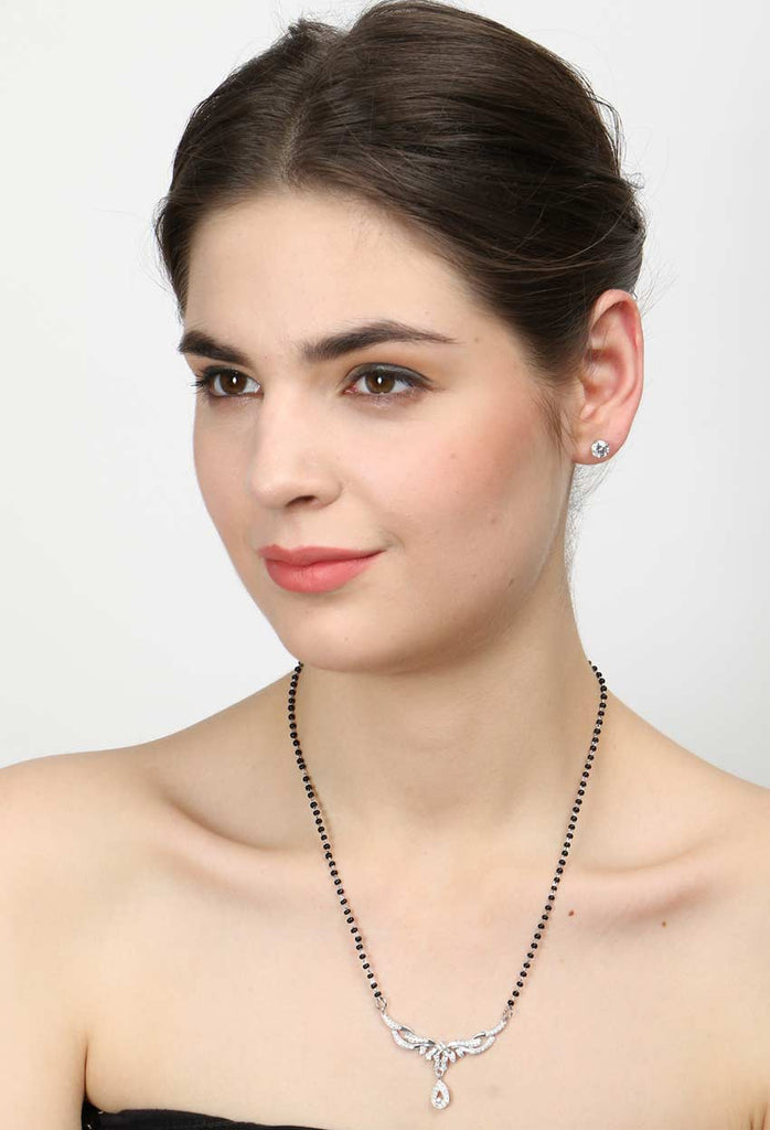 CLARA 925 Sterling Silver Maya Mangalsutra Tanmaniya Pendant Earring Jewellery Set with Chain Gift for Women and Girls