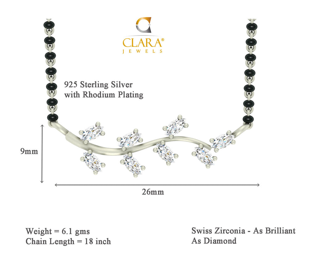 CLARA 925 Sterling Silver Leaf Mangalsutra Tanmaniya Pendant Earring Jewellery Set with Chain Gift for Women and Girls