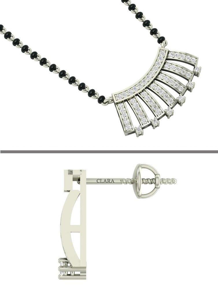 CLARA 925 Sterling Silver Ayla Mangalsutra Tanmaniya Pendant Earring Jewellery Set with Chain Gift for Women and Girls