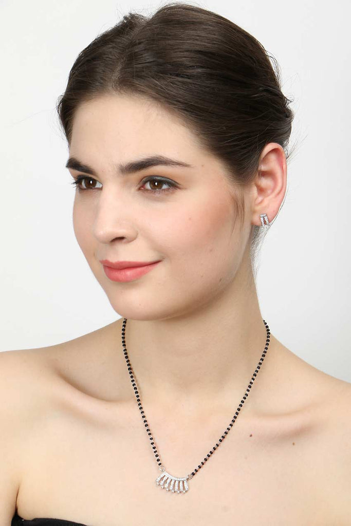 CLARA 925 Sterling Silver Ayla Mangalsutra Tanmaniya Pendant Earring Jewellery Set with Chain Gift for Women and Girls