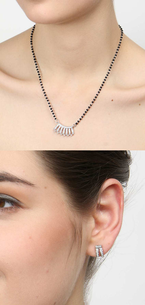 CLARA 925 Sterling Silver Ayla Mangalsutra Tanmaniya Pendant Earring Jewellery Set with Chain Gift for Women and Girls