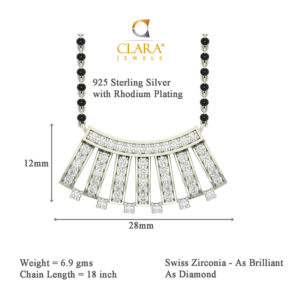 CLARA 925 Sterling Silver Ayla Mangalsutra Tanmaniya Pendant Earring Jewellery Set with Chain Gift for Women and Girls