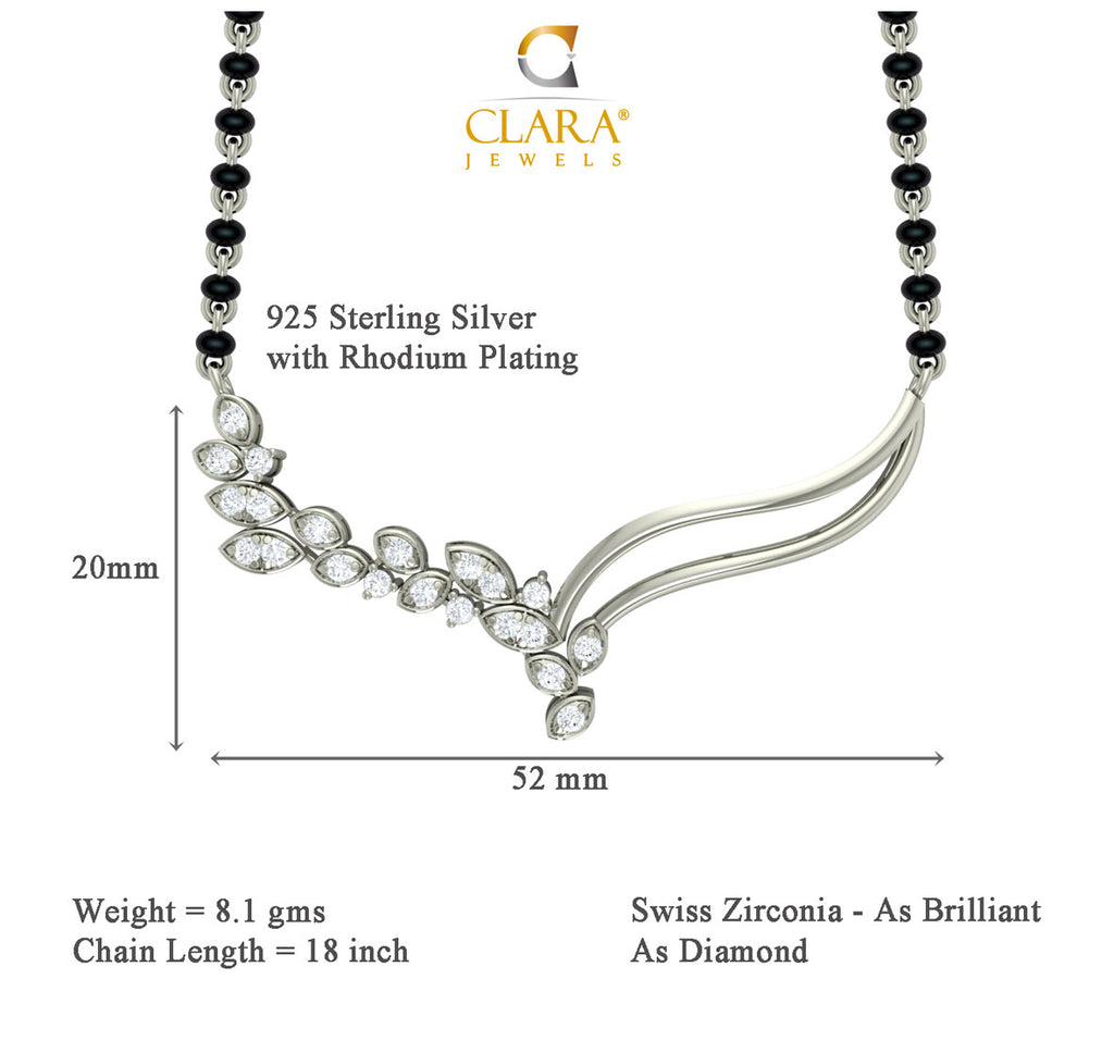 CLARA 925 Sterling Silver Freya Mangalsutra Tanmaniya Pendant Earring Jewellery Set with Chain Gift for Women and Girls