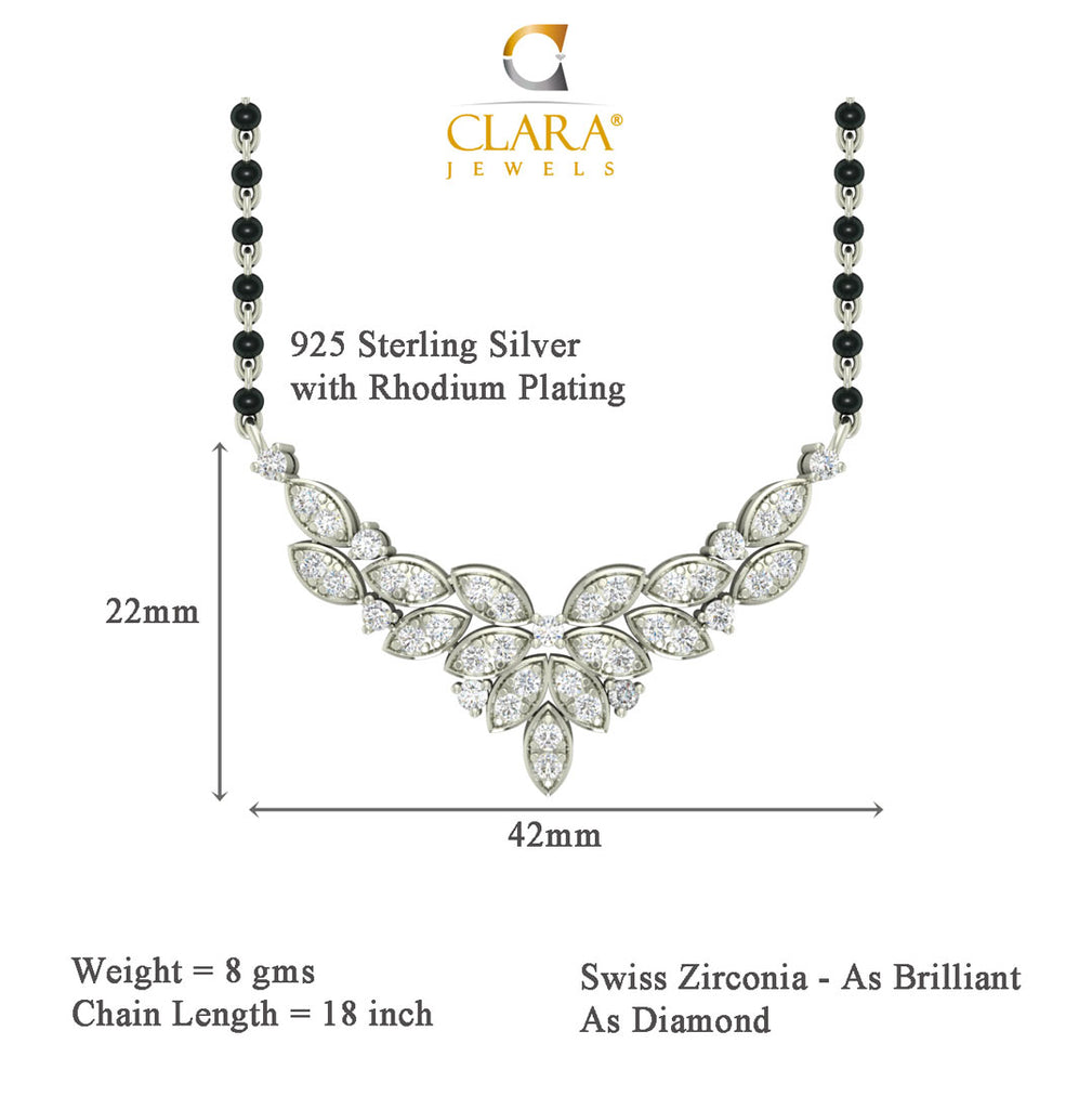 CLARA 925 Sterling Silver Elsie Mangalsutra Tanmaniya Pendant Earring Jewellery Set with Chain Gift for Women and Girls