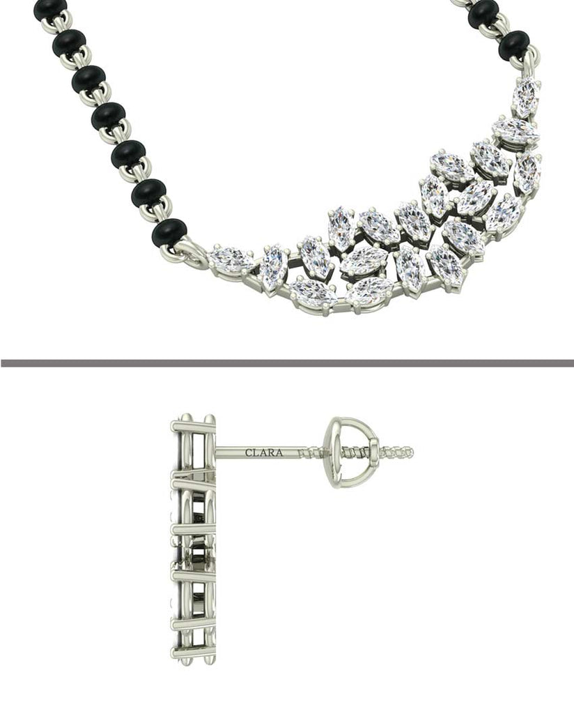 CLARA 925 Sterling Silver Daisy Mangalsutra Tanmaniya Pendant Earring Jewellery Set with Chain Gift for Women and Girls
