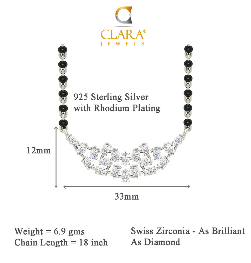 CLARA 925 Sterling Silver Daisy Mangalsutra Tanmaniya Pendant Earring Jewellery Set with Chain Gift for Women and Girls