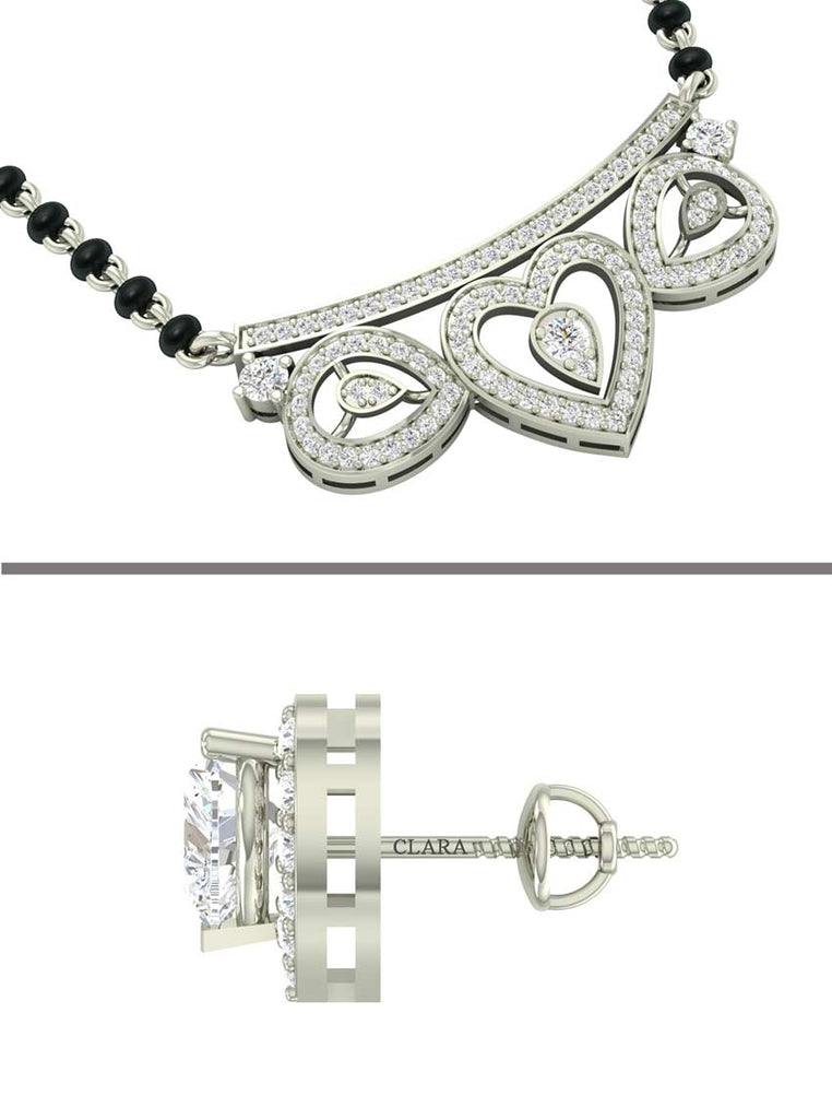 CLARA 925 Sterling Silver Eden Mangalsutra Tanmaniya Pendant Earring Jewellery Set with Chain Gift for Women and Girls