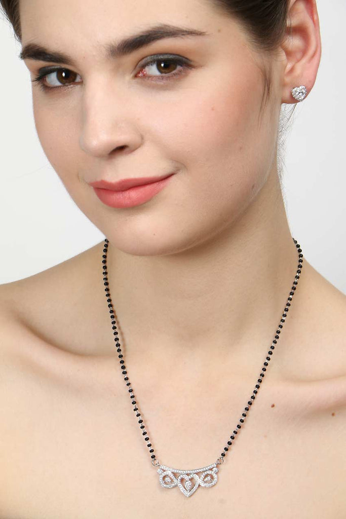 CLARA 925 Sterling Silver Eden Mangalsutra Tanmaniya Pendant Earring Jewellery Set with Chain Gift for Women and Girls