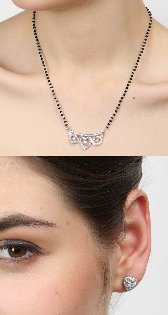 CLARA 925 Sterling Silver Eden Mangalsutra Tanmaniya Pendant Earring Jewellery Set with Chain Gift for Women and Girls