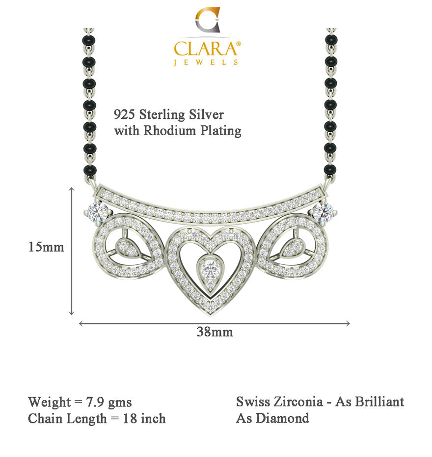 CLARA 925 Sterling Silver Eden Mangalsutra Tanmaniya Pendant Earring Jewellery Set with Chain Gift for Women and Girls