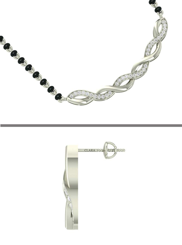 CLARA 925 Sterling Silver Twist Mangalsutra Tanmaniya Pendant Earring Jewellery Set with Chain Gift for Women and Girls