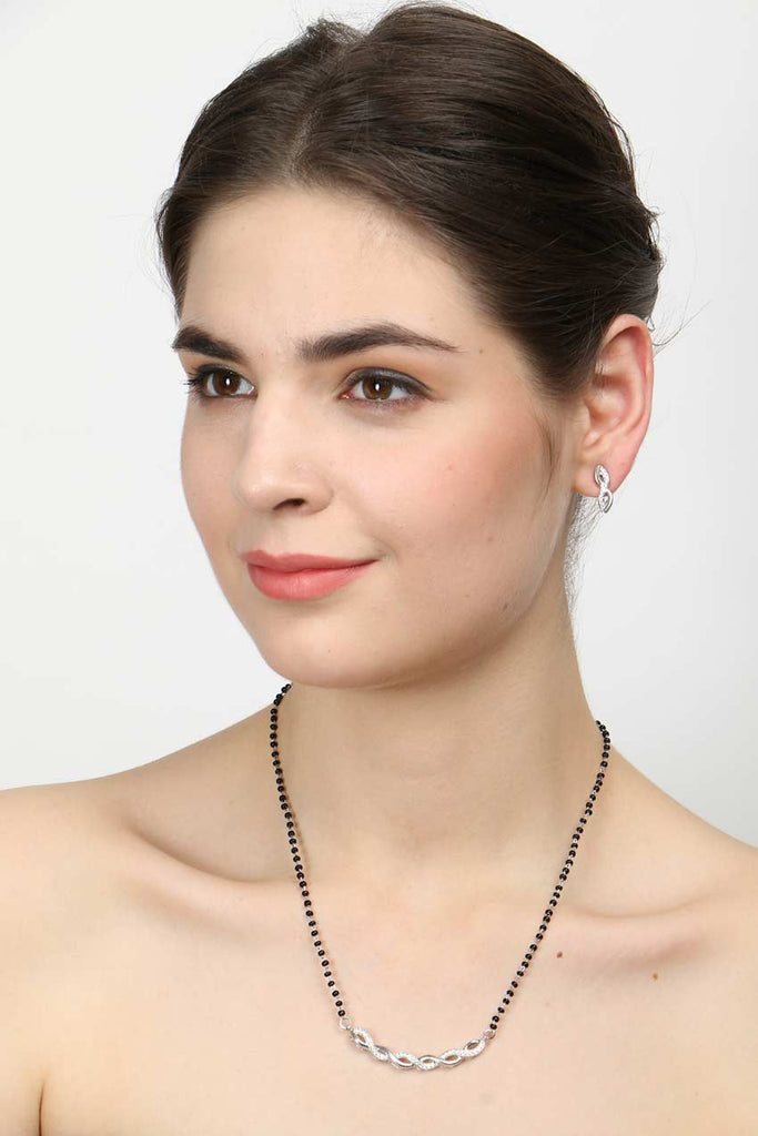 CLARA 925 Sterling Silver Twist Mangalsutra Tanmaniya Pendant Earring Jewellery Set with Chain Gift for Women and Girls