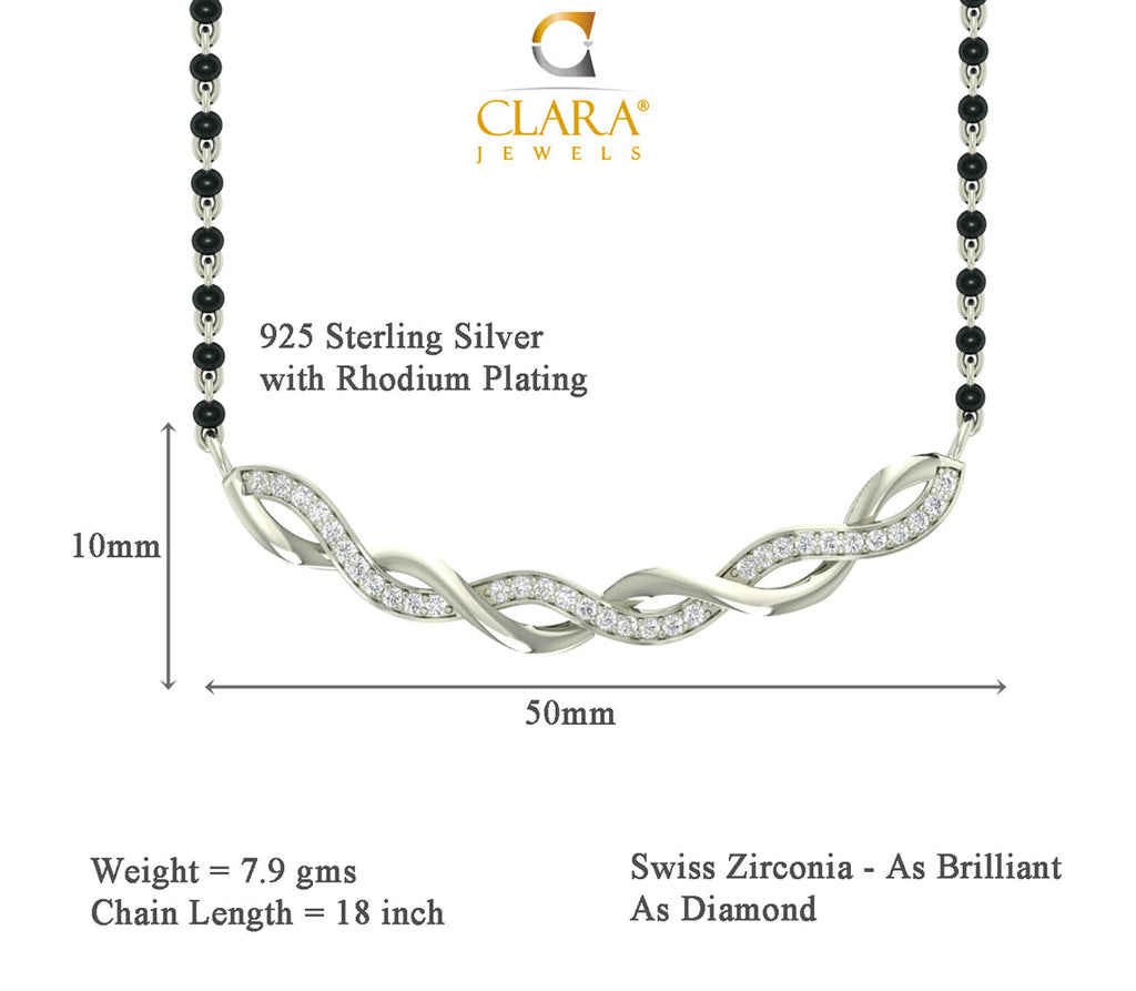 CLARA 925 Sterling Silver Twist Mangalsutra Tanmaniya Pendant Earring Jewellery Set with Chain Gift for Women and Girls