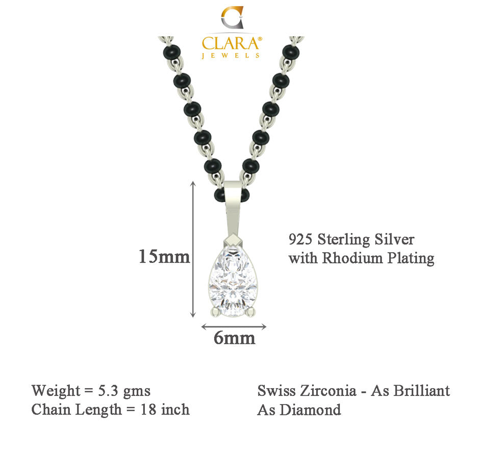 CLARA 925 Sterling Silver Pear Mangalsutra Tanmaniya Pendant Earring Jewellery Set with Chain Gift for Women and Girls