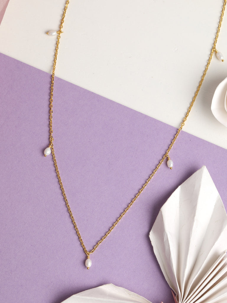 CLARA 925 Sterling Silver Dainty Pearl Charm Necklace Chain