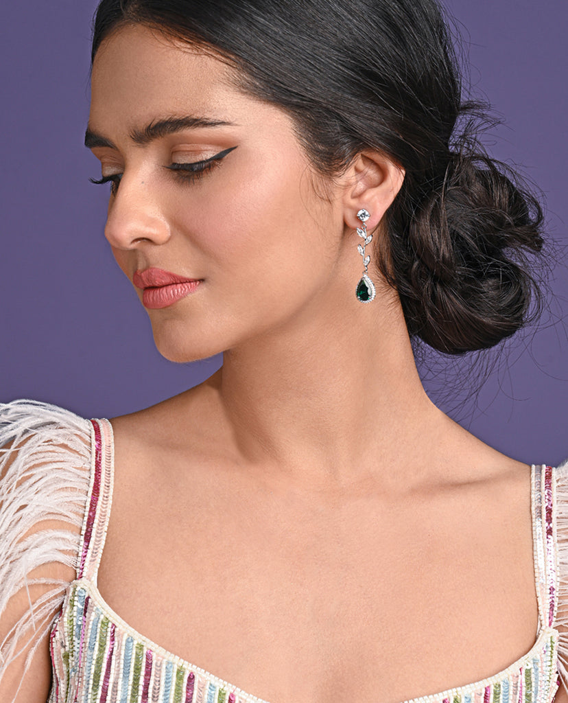 Clara 925 Sterling Silver Leafy Green Dangler Earrings