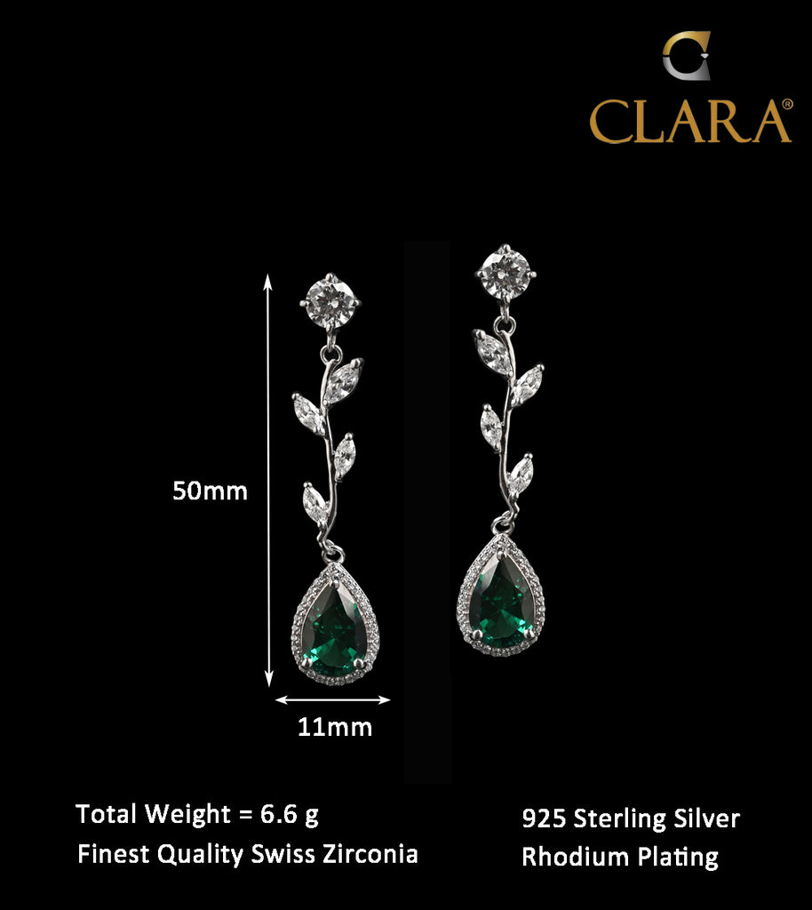 Clara 925 Sterling Silver Leafy Green Dangler Earrings