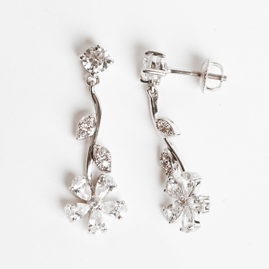 Clara 925 Sterling Silver Flower Dangler Earrings