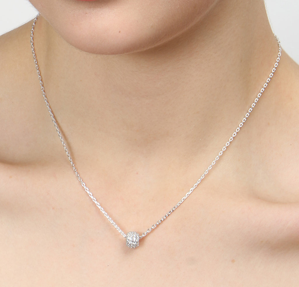 CLARA 925 Sterling Silver Rhodium Plated Ball Pendant with Chain Gift for Women and Girls