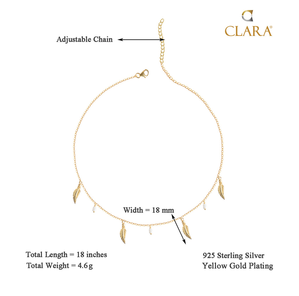 CLARA 925 Sterling Silver Leaf Charm Necklace Chain