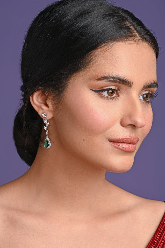 Clara 925 Sterling Silver Leafy Green Dangler Earrings