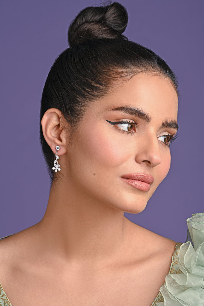 Clara 925 Sterling Silver Flower Dangler Earrings
