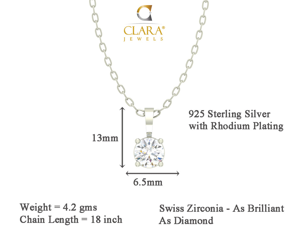 CLARA 925 Sterling Silver Rhodium Plated Round Pendant with Chain Gift for Women & Girls