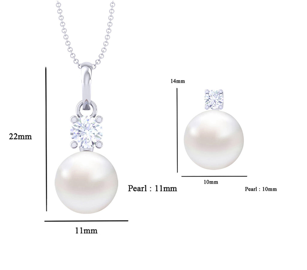 Clara 92.5 Sterling Silver Classic Pearl Pendant Earrings Set with Chain Jewellery Set Gift for Women and Girls