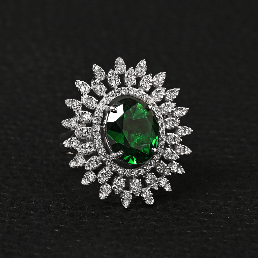 Clara 925 Sterling Silver Emerald Adjustable Cocktail Ring