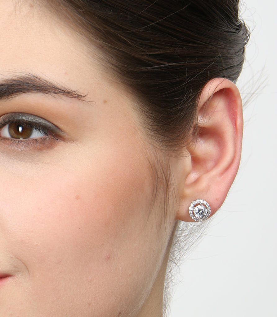 CLARA 925 Sterling Silver Swiss Zirconia Halo Earring With Screw Back Gift for Women and Girls