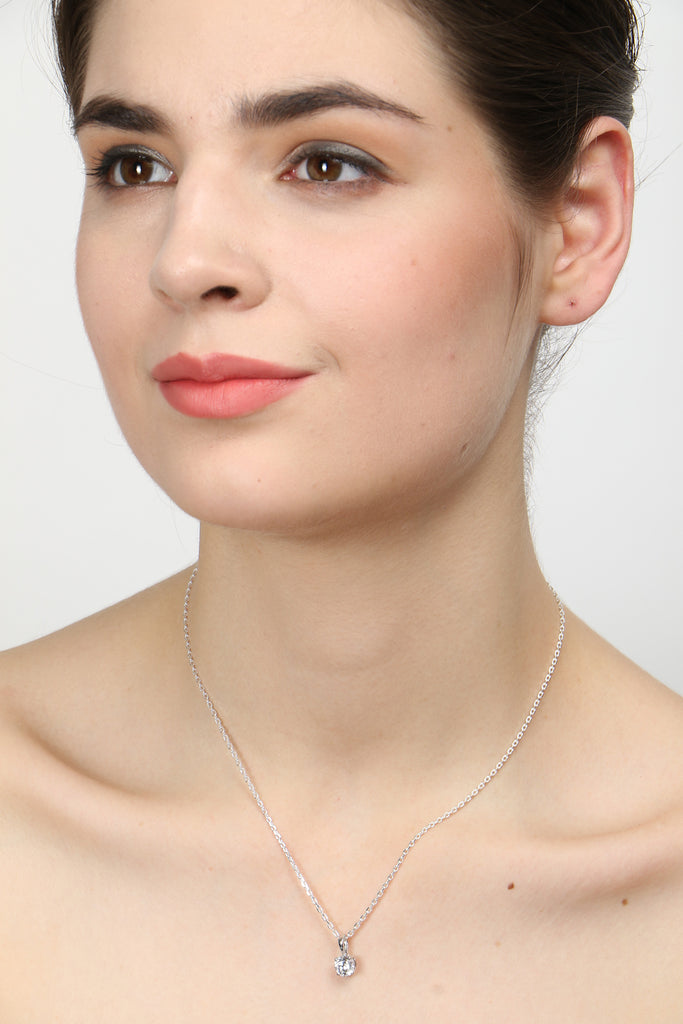 CLARA 925 Sterling Silver Rhodium Plated Round Pendant with Chain Gift for Women & Girls
