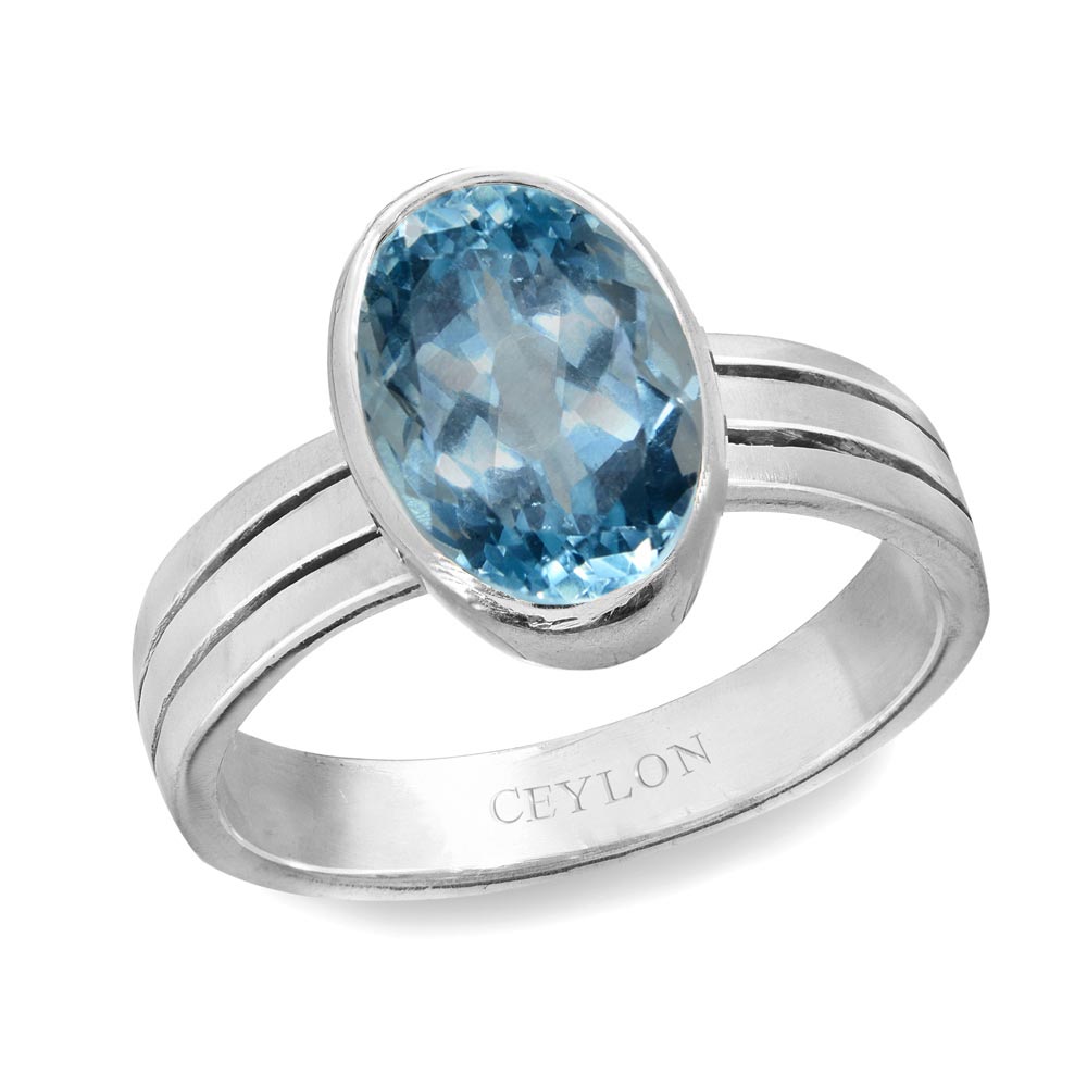 Ceylon Gems Blue Topaz Neela Pukhraj 9.3cts or 10.25ratti stone Stunning Silver Ring