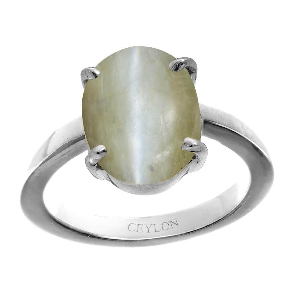 Ceylon Gems Chrysoberyl cat's eye Lehsunia 4.8cts or 5.25ratti stone Prongs Silver Ring