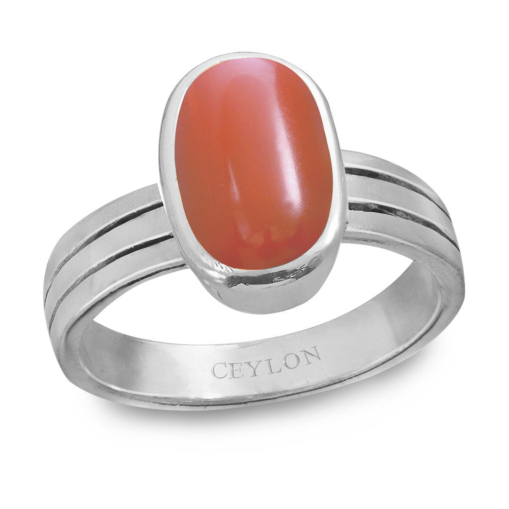 Ceylon Gems Italian Coral Moonga 8.3cts or 9.25ratti stone Stunning Silver Ring