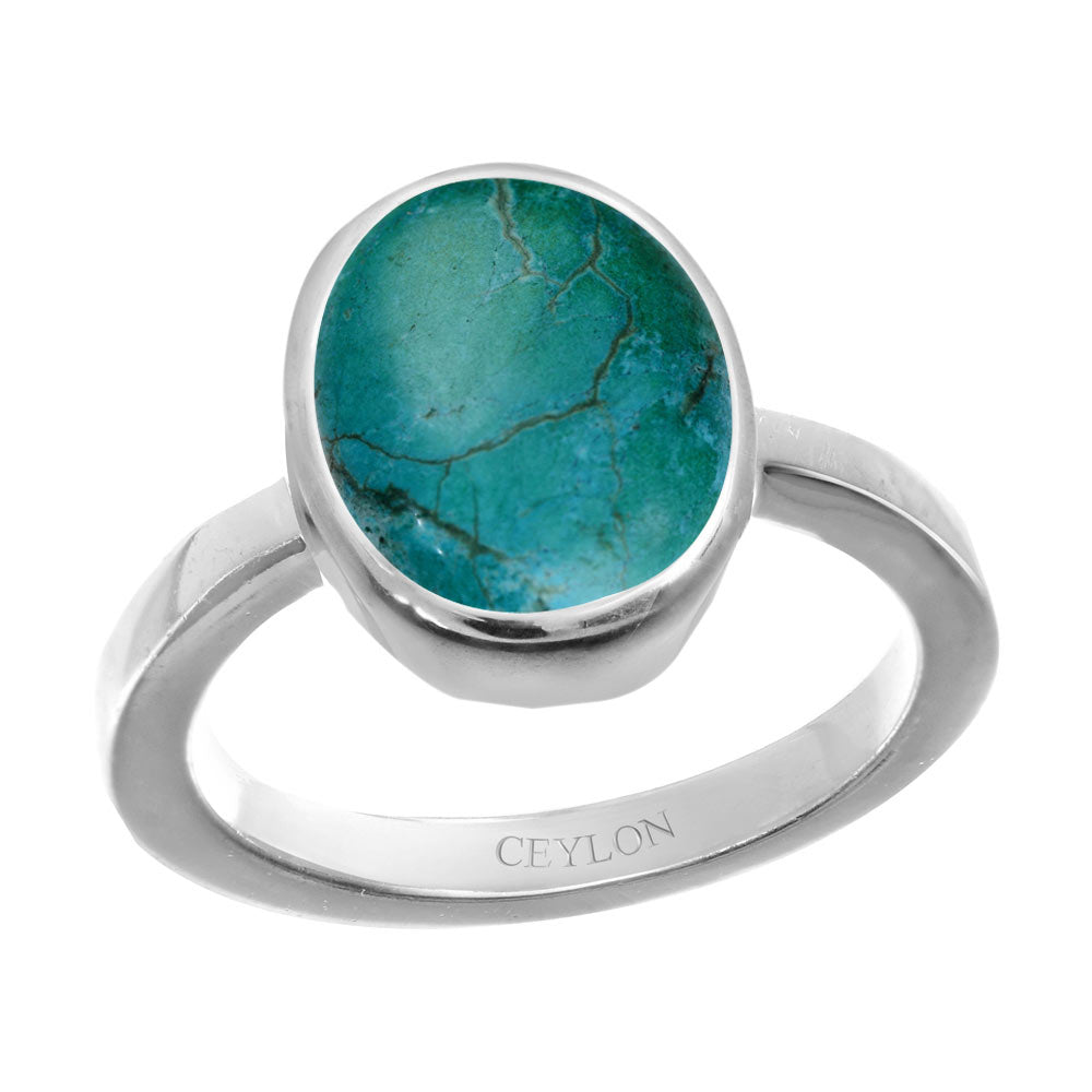 Ceylon Gems Turquoise Firoza 7.5cts or 8.25ratti stone Elegant Silver Ring