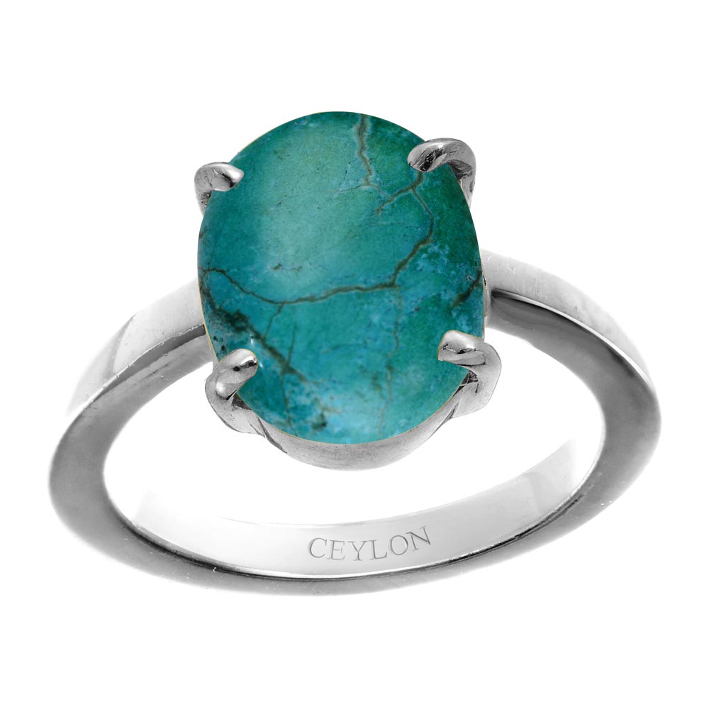 Ceylon Gems Turquoise Firoza 7.5cts or 8.25ratti stone Prongs Silver Ring