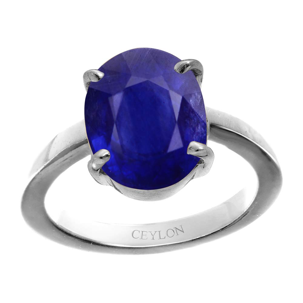 Ceylon Gems Blue Sapphire Neelam 7.5cts or 8.25ratti stone Prongs Silver Ring