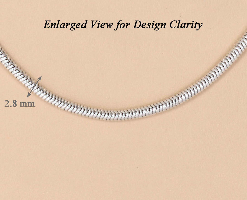 Clara Anti-Tarnish 92.5 Sterling Silver Snake Chain Necklace in 20 24 28 inches for Men & Boys