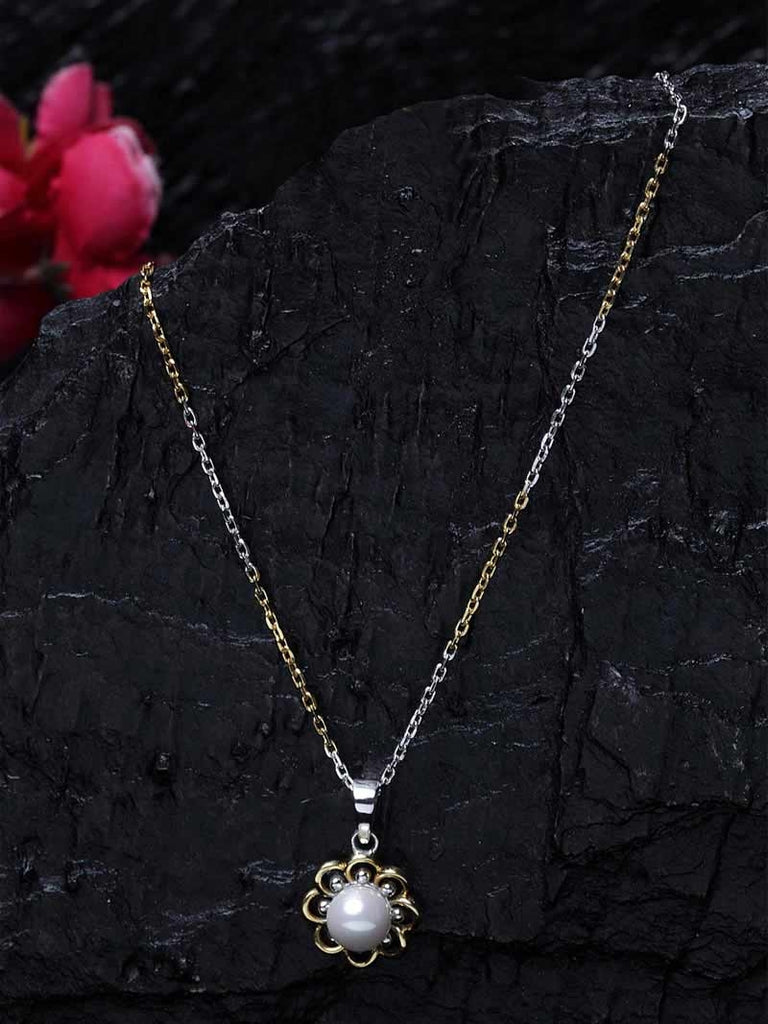 CLARA 925 Sterling Silver Pearl Lotus Pendant With Chain Necklace | Gold Rhodium Plated | Gift for Women & Girls