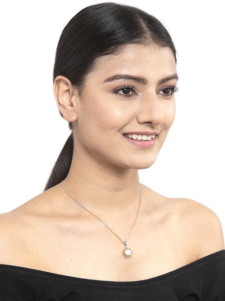 CLARA 925 Sterling Silver Pearl Lotus Pendant With Chain Necklace | Gold Rhodium Plated | Gift for Women & Girls
