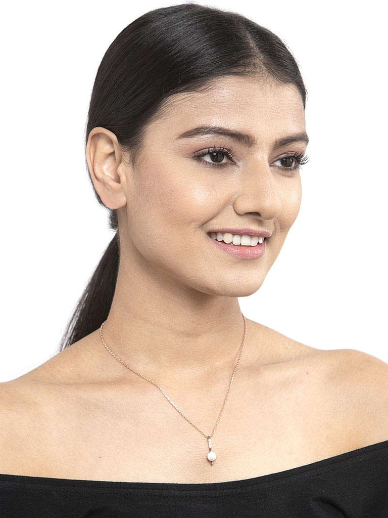 CLARA 925 Sterling Silver Pearl Rose Pendant With Chain Necklace | Rose Gold Rhodium Plated, Swiss Zirconia | Gift for Women & Girls