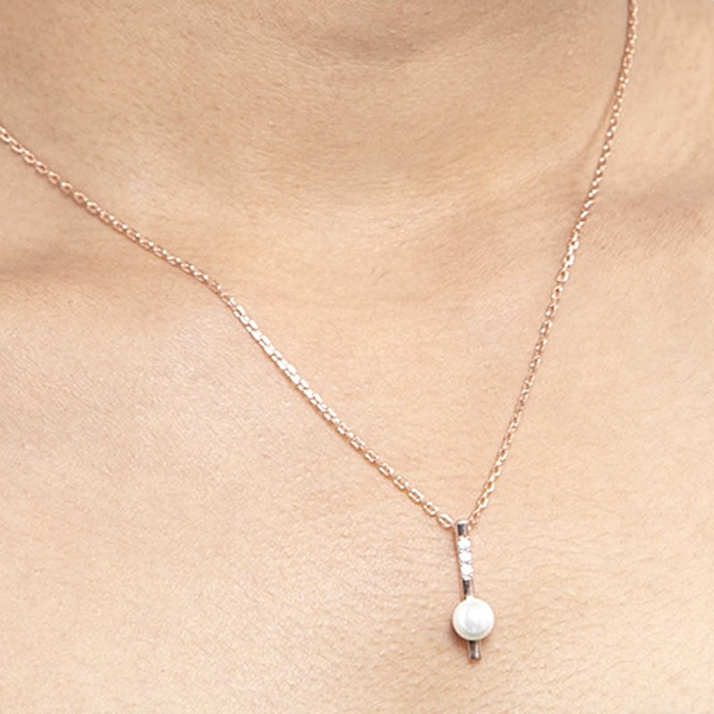 CLARA 925 Sterling Silver Pearl Rose Pendant With Chain Necklace | Rose Gold Rhodium Plated, Swiss Zirconia | Gift for Women & Girls