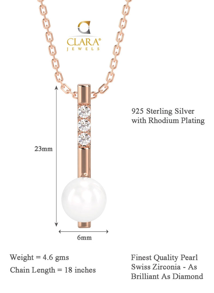 CLARA 925 Sterling Silver Pearl Rose Pendant With Chain Necklace | Rose Gold Rhodium Plated, Swiss Zirconia | Gift for Women & Girls