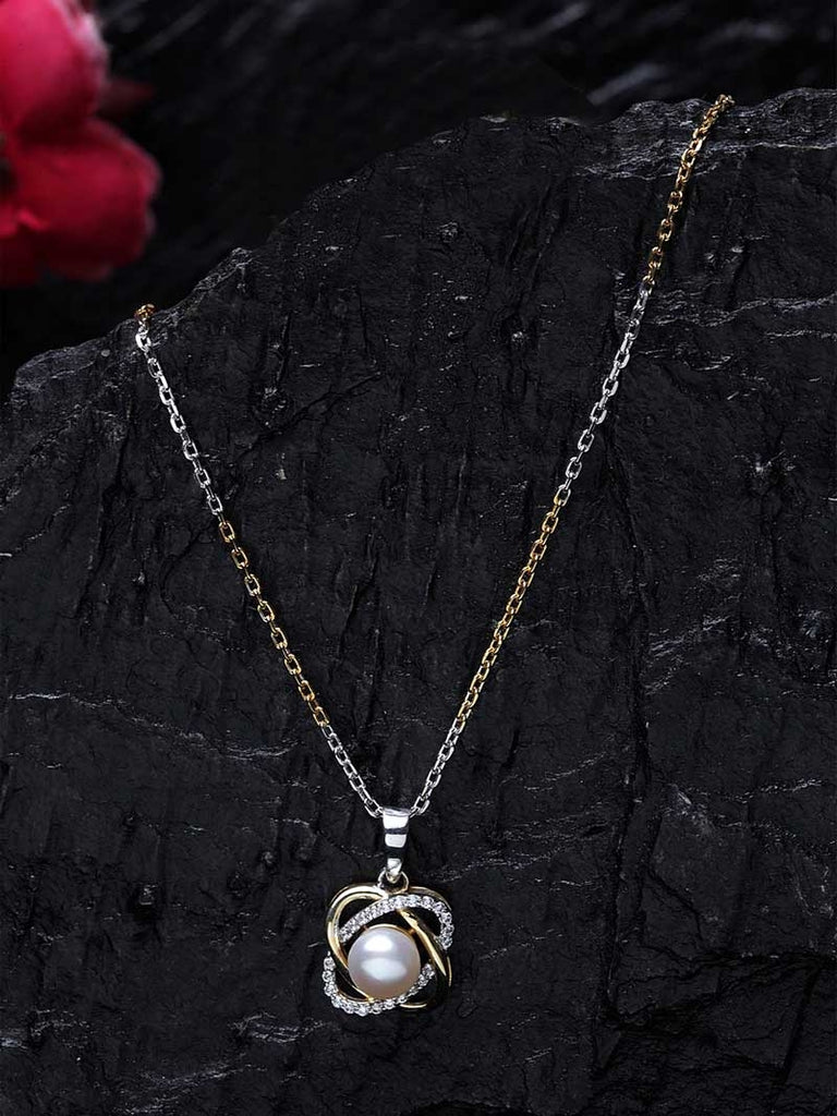 CLARA 925 Sterling Silver Real Pearl Knot Pendant With Chain Necklace | Gold Rhodium Plated, Swiss Zirconia | Gift for Women & Girls