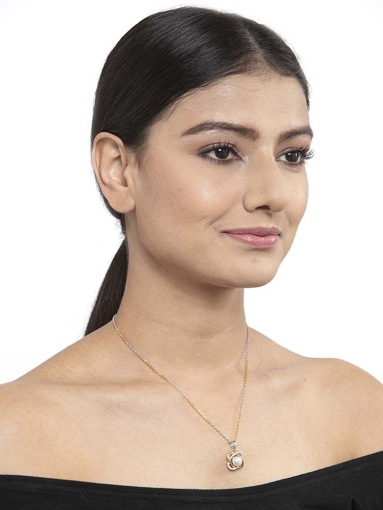 CLARA 925 Sterling Silver Real Pearl Knot Pendant With Chain Necklace | Gold Rhodium Plated, Swiss Zirconia | Gift for Women & Girls