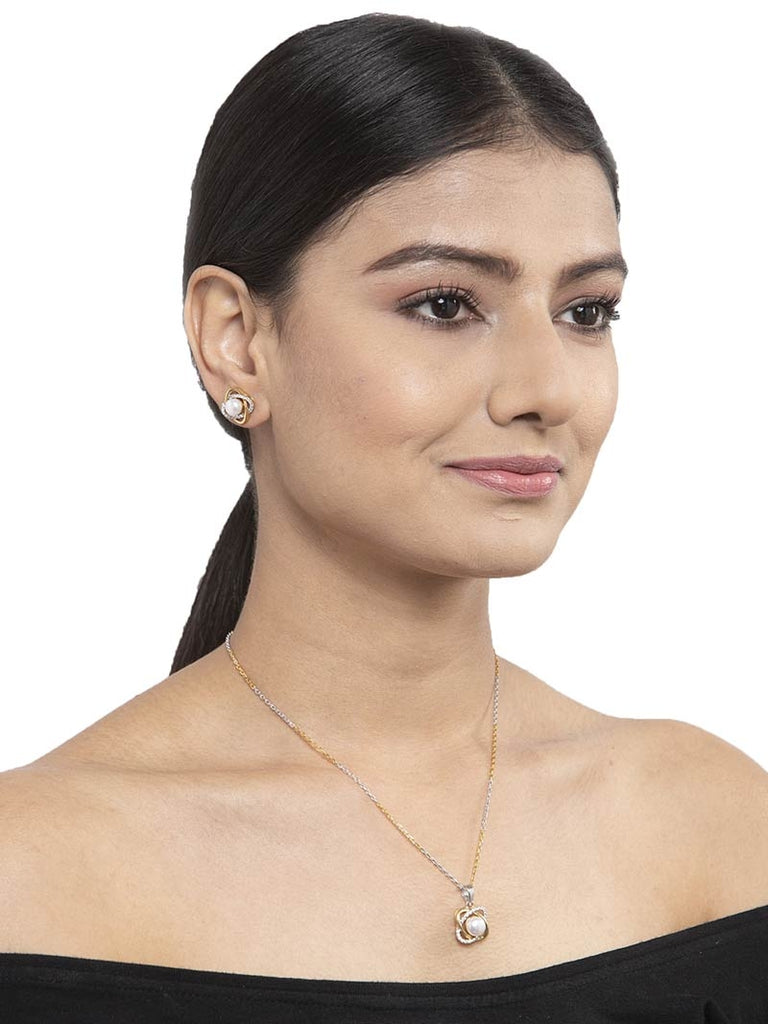 CLARA 925 Sterling Silver Real Pearl Knot Pendant Earring Chain Jewellery Set | Gold Rhodium Plated | Gift for Women & Girls